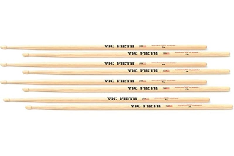 Vic FIrth - American ClassicÂ® Drumsticks 7A - American Hickory - Wood Tip - 4 Pair Value Pack